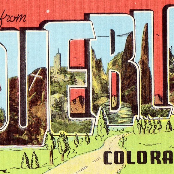 Linen Postcard - Large Letter - Greetings from Pueblo,Colorado M951 - Picture 1 of 2